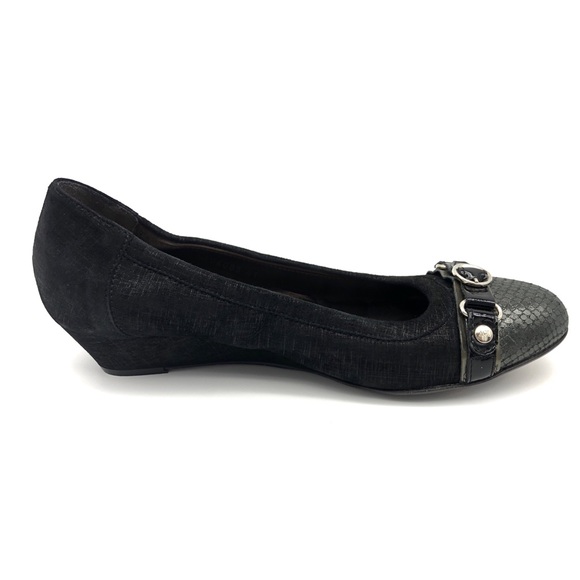 AGL Cap Toe Wedge Shoe Buckle Leather Snakeskin - Picture 6 of 10